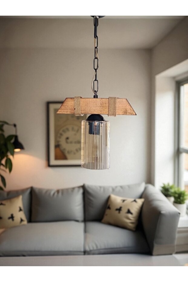 Ahşap Avize Tekli Halat - 2