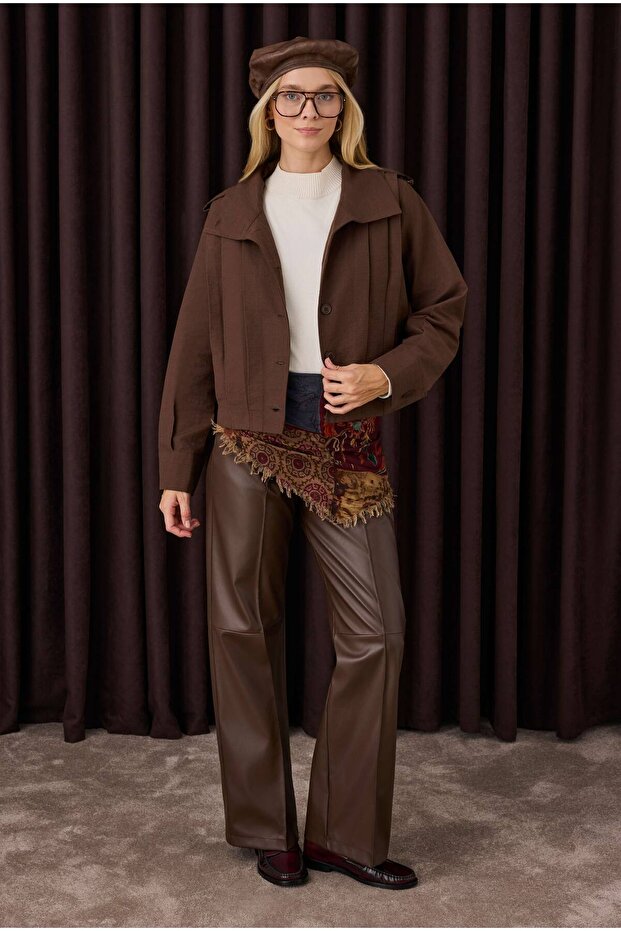 Short Pleated Jacket Bitter Brown - 3