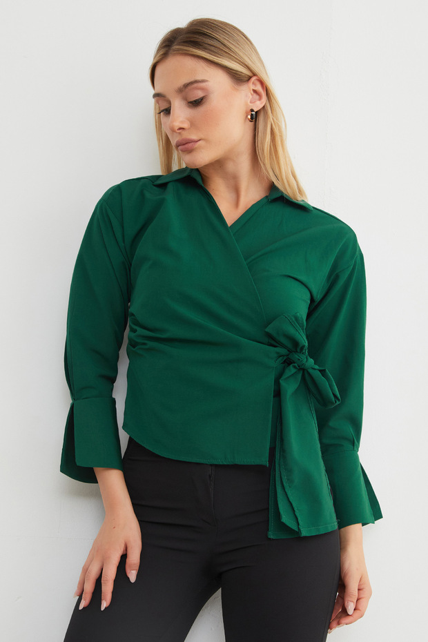 Basic Kruvaze Bağlamalı Gömlek - 7