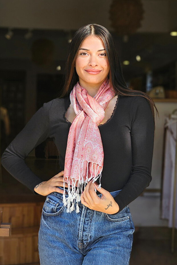 Pembe Jakarlı Fular - 1