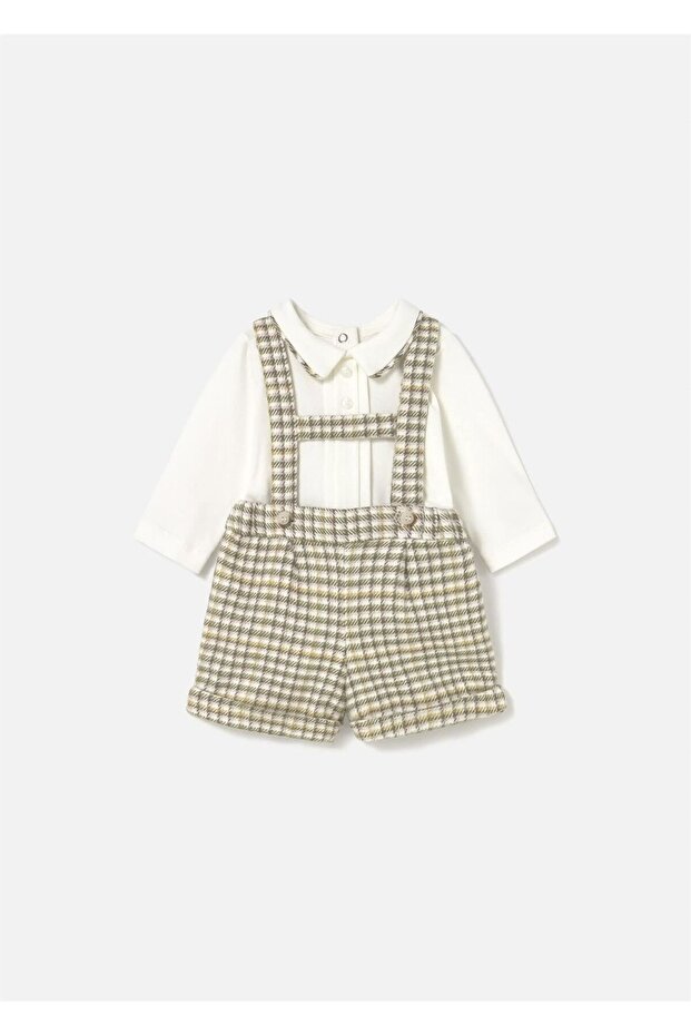 Baby Plaid Overall Bodysuit Set Green 2258