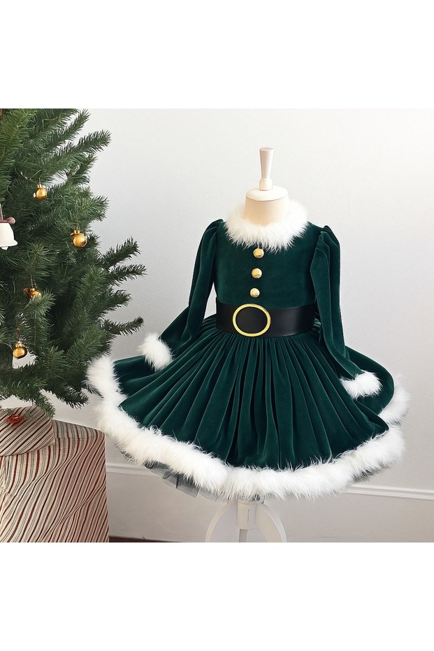 Velvet Girls' Christmas Dress, Green Christmas Dress