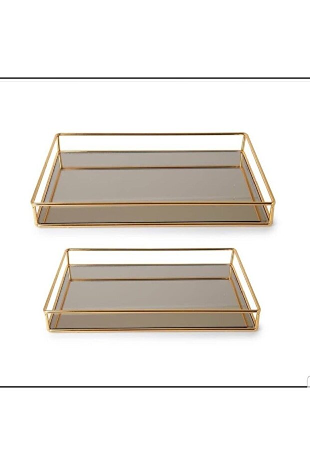 Set of 2 Gold Rectangular Square Mirrored Promise Engagement and Presentation Tray