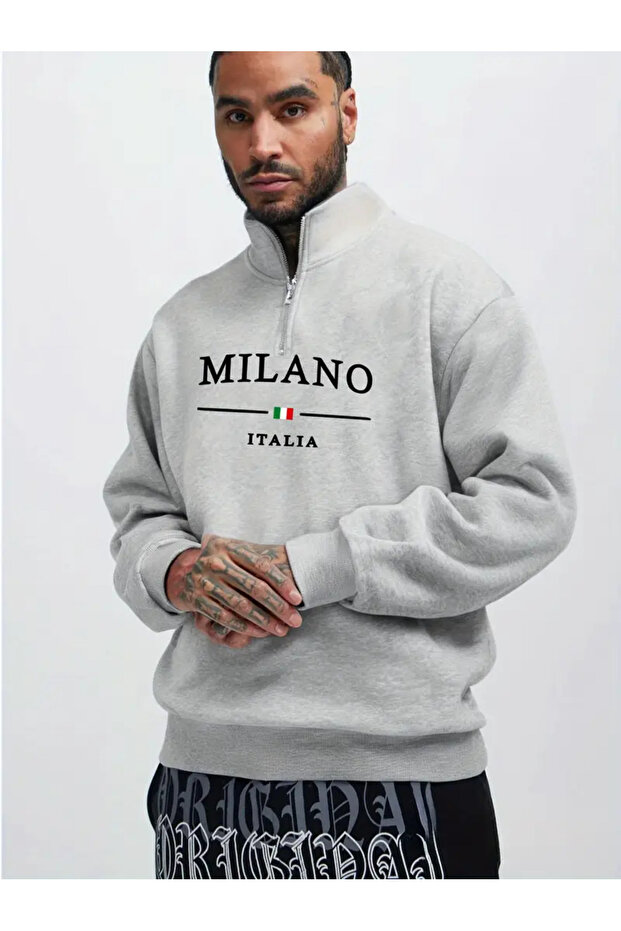 Unisex Milano Printed Half Zipper Oversized Sweatshirt