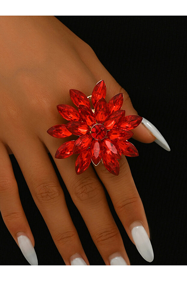 Red Flower Statement Ring