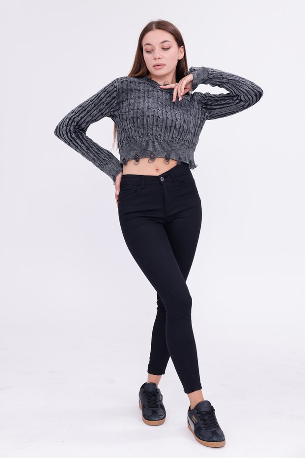 Women's Anthracite Ripped Detail Pinterest Sweater