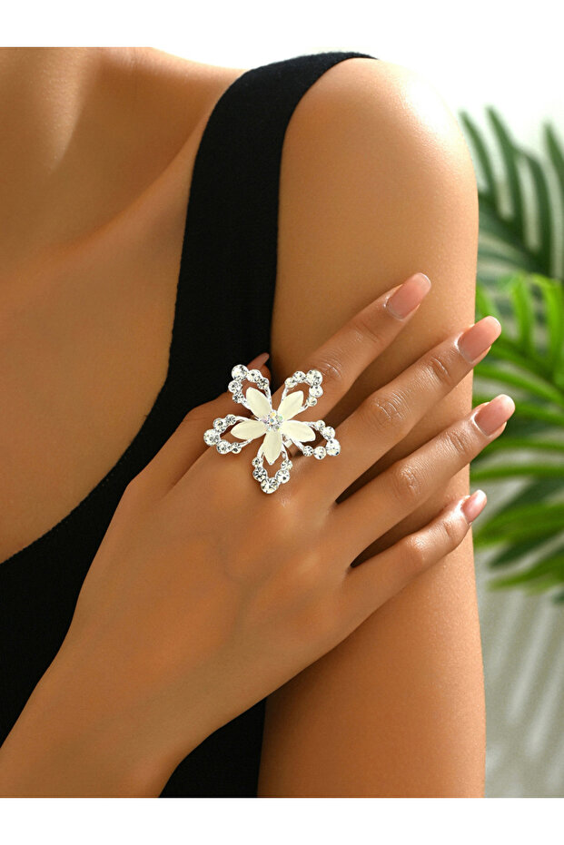 خاتم فضي على شكل زهرة - 4