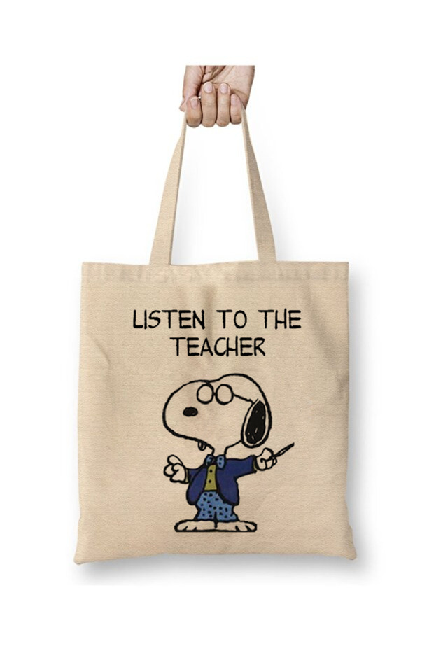 Snoopy Teacher Teacher's Day Gift for Teacher November 24Th Cloth Bag Long Handle Shopping Bag