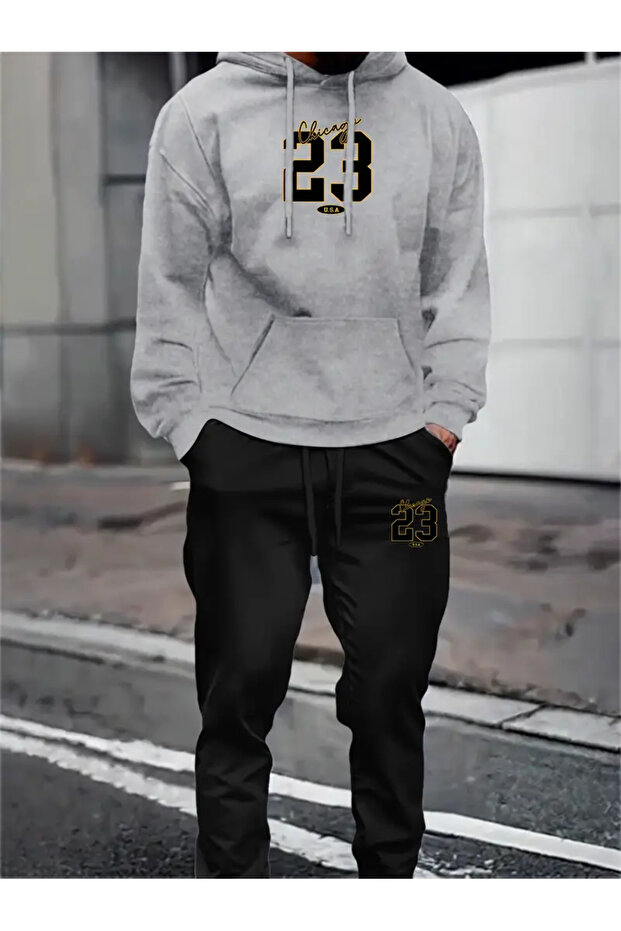 Unisex 23 Printed Hooded Sweatshirt and Jogger Sweatpants - Bottom Top Set