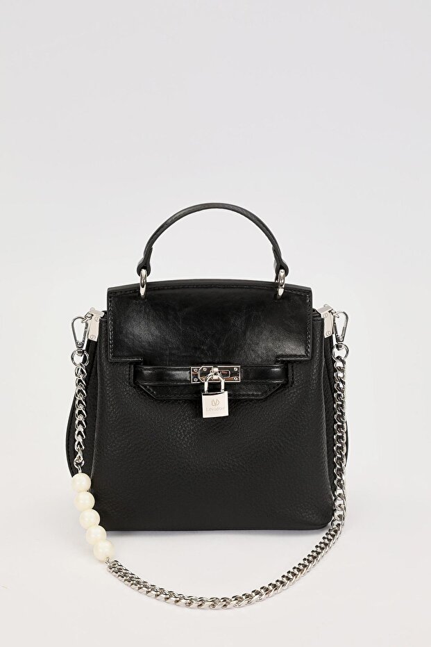 Black Pearl Strap Detailed Handbag