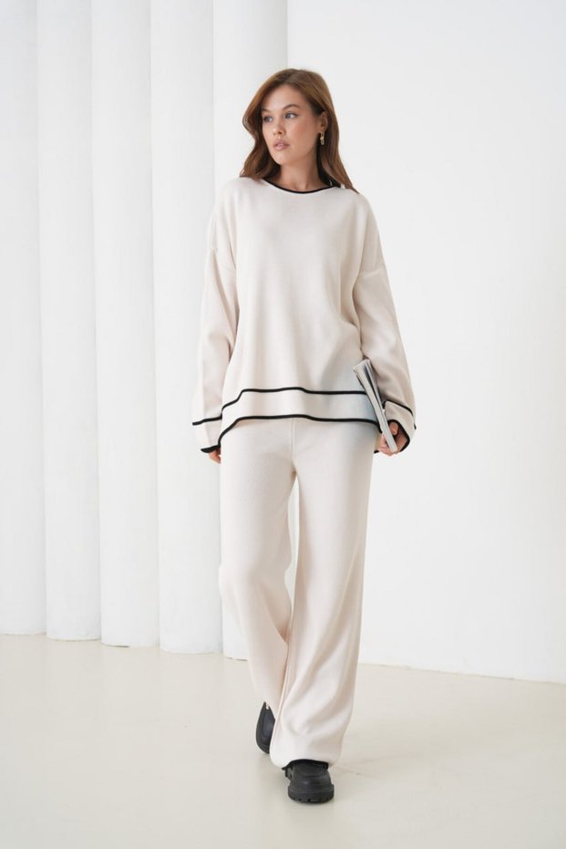 Basic Oversized Crew Neck Knitwear Bottom-Top Set Aw25Au0031