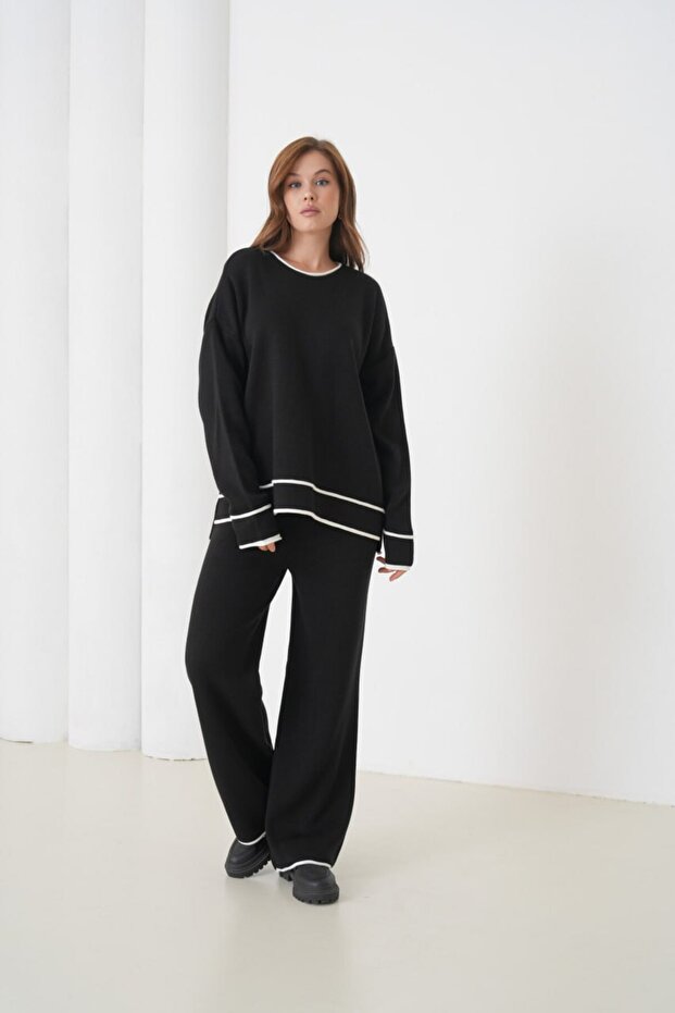 Basic Oversized Crew Neck Knitwear Bottom-Top Set Aw25Au0031