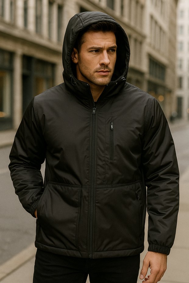 Men's Hooded Pocket Detailed Fleece Lined Winter Coat 2571 Black