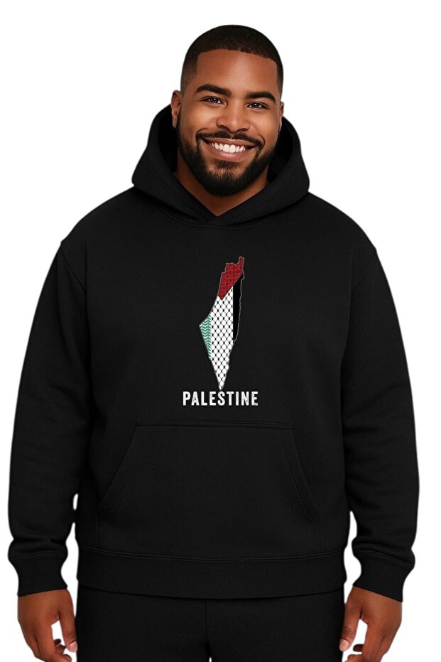 سترة رياضية كبيرة الحجم مطبوعة عليها كلمة فلسطين للجنسين