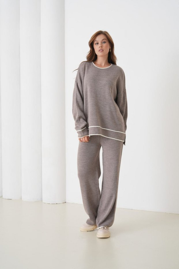Basic Oversized Crew Neck Knitwear Bottom-Top Set Aw25Au0031