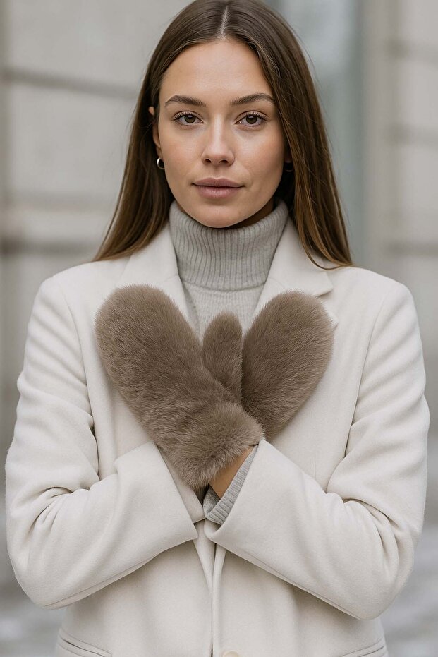 Kadın Peluş Eldiven ELD-32 Vizon - 2