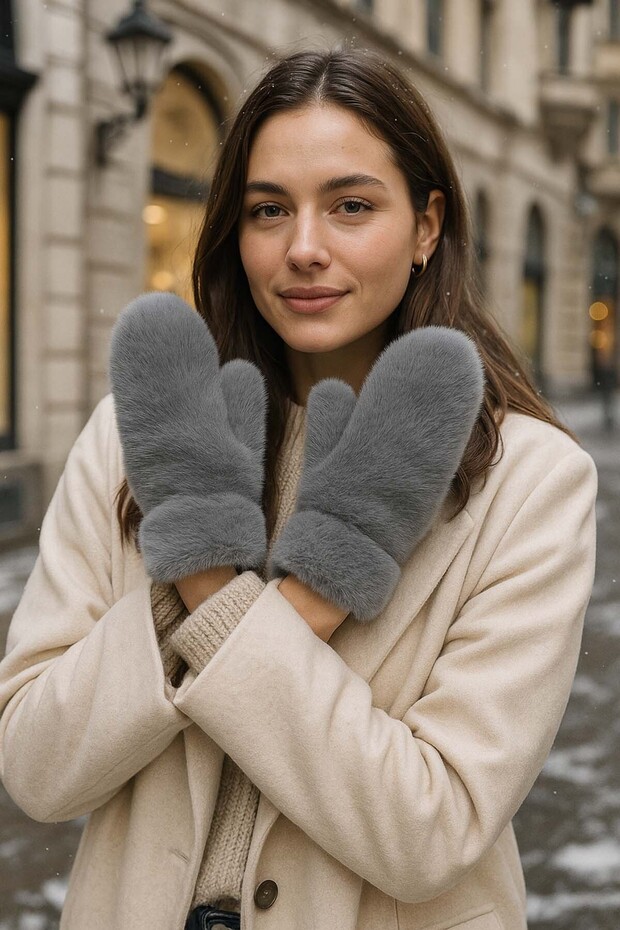 Kadın Peluş Eldiven ELD-32 Gri - 2