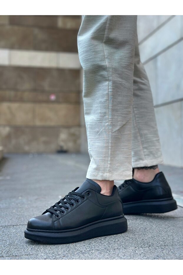BA0547 BOA Kalın Yüksek Taban Siyah Bağcıklı Spor Erkek Ayakkabı - 2