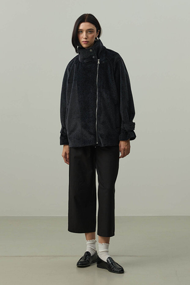 Oversize Biker Ceket Siyah - 2