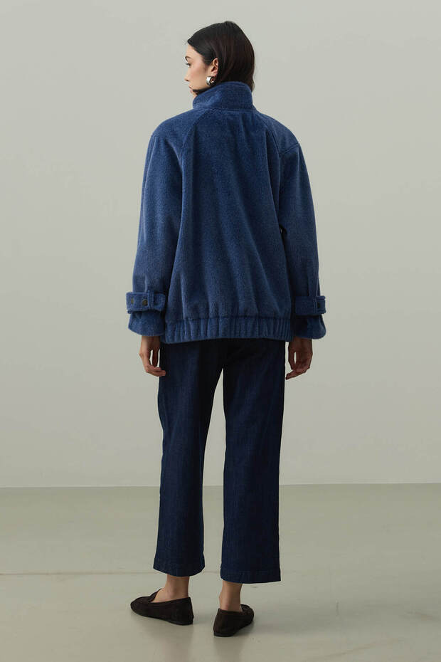 Oversize Biker Ceket Mavi - 8