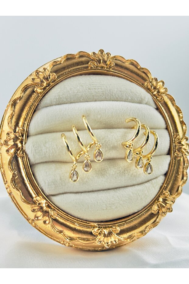 3-Piece Gold Earring Set with Drop Stone Detail – Sparkling Elegance | Special Boxed