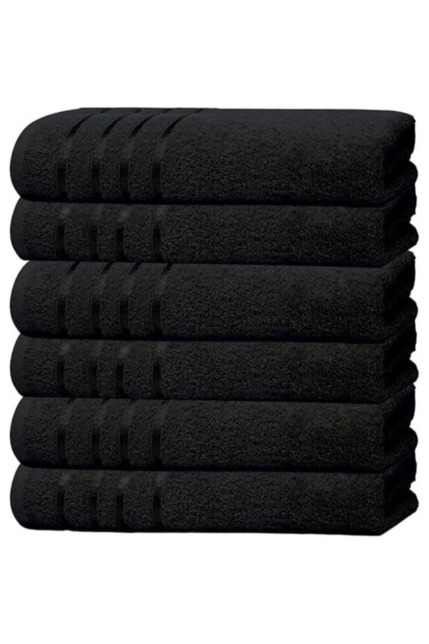 Pack of 6 Premium Bath Towel 100% Cotton 500 GSM Black 85 x 145 cm