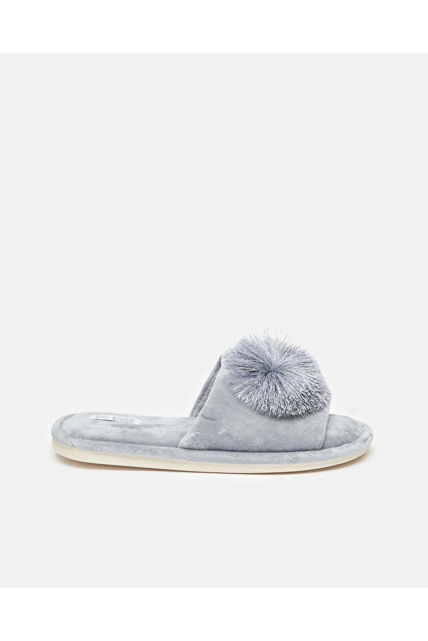 Women Grey Pompom Slippers
