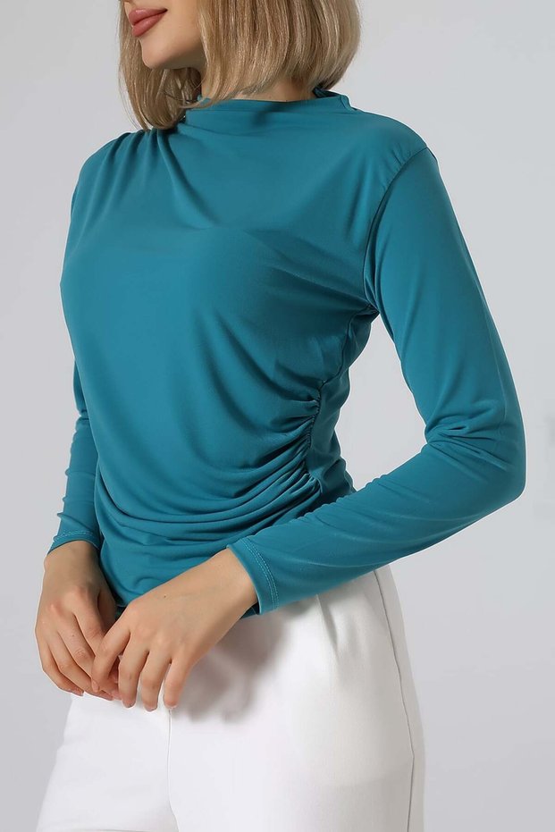 Sandy Turtleneck Ruched Detail Blouse – Comfortable & Elegant