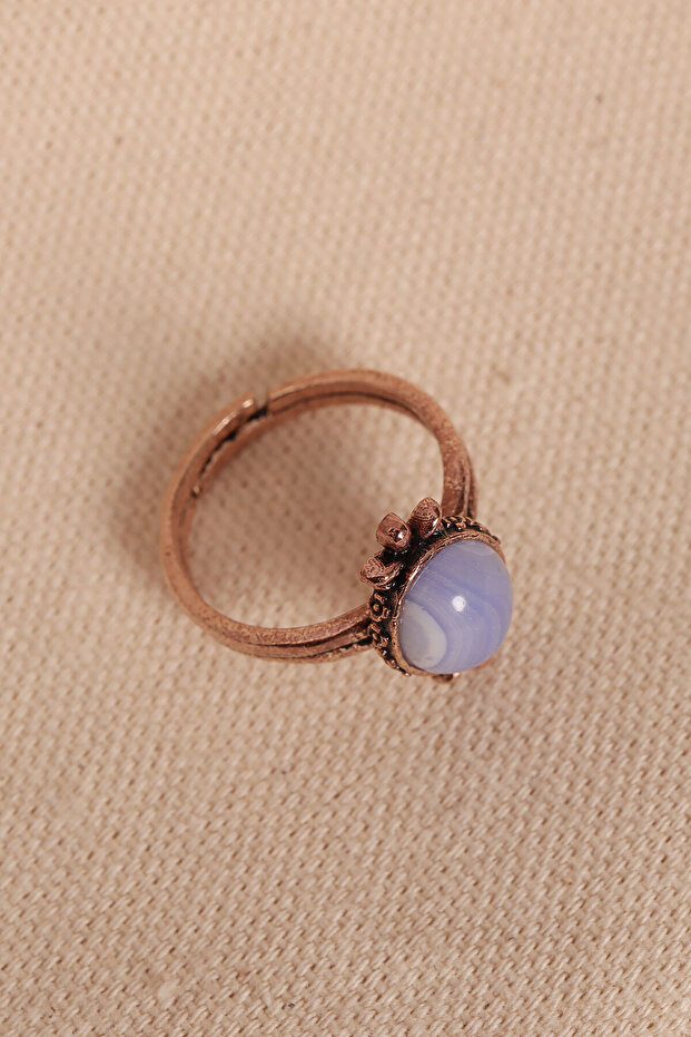 خاتم نحاسي أصلي قابل للتعديل مرصع بحجر السيلينيت الأرجواني - 2