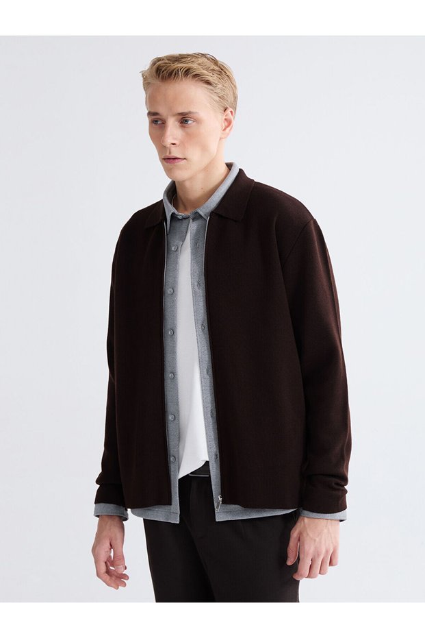 Lcw Vision Polo Collar Men's Knitwear Cardigan
