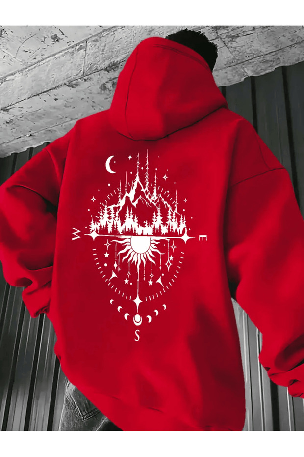 هودي رجالي منقوش بنمط البوصلة الكونية قصة فضفاضة - 1