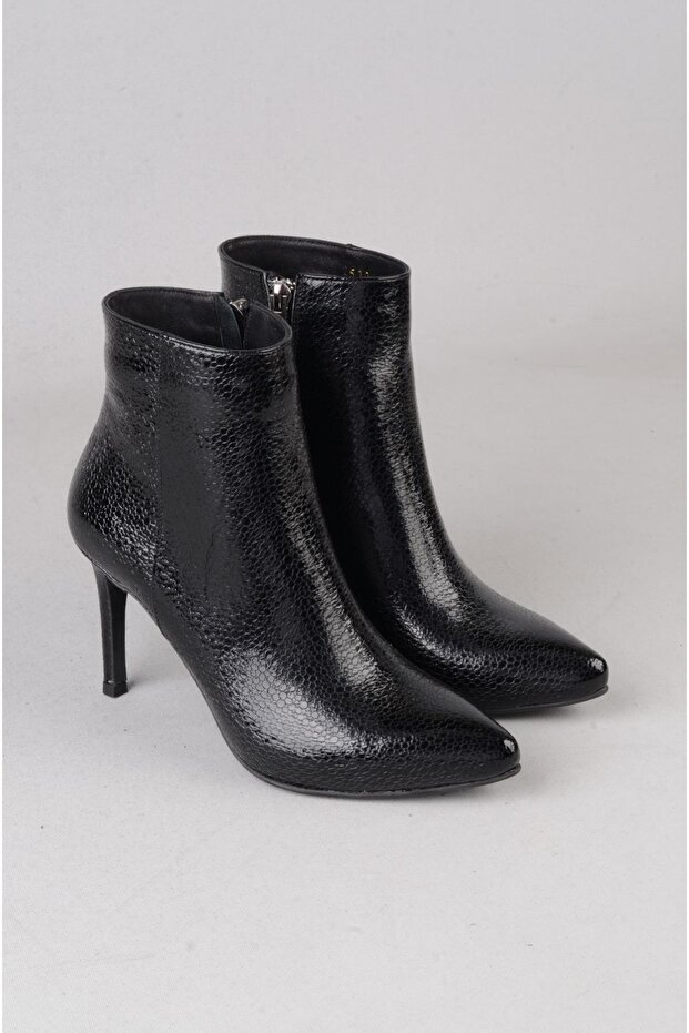 Seç 25104 genuine leather high heel women's boot (heel height: 8 cm) black honeycomb