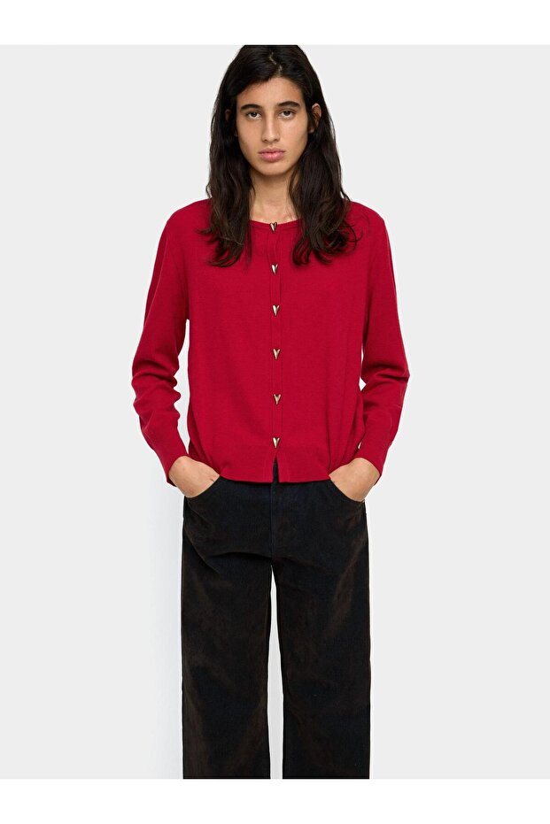 Kalp Düğmeli Örme Hırka - 2