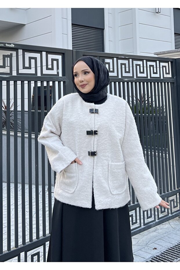 Tüylü Kaşe Ceket - 1