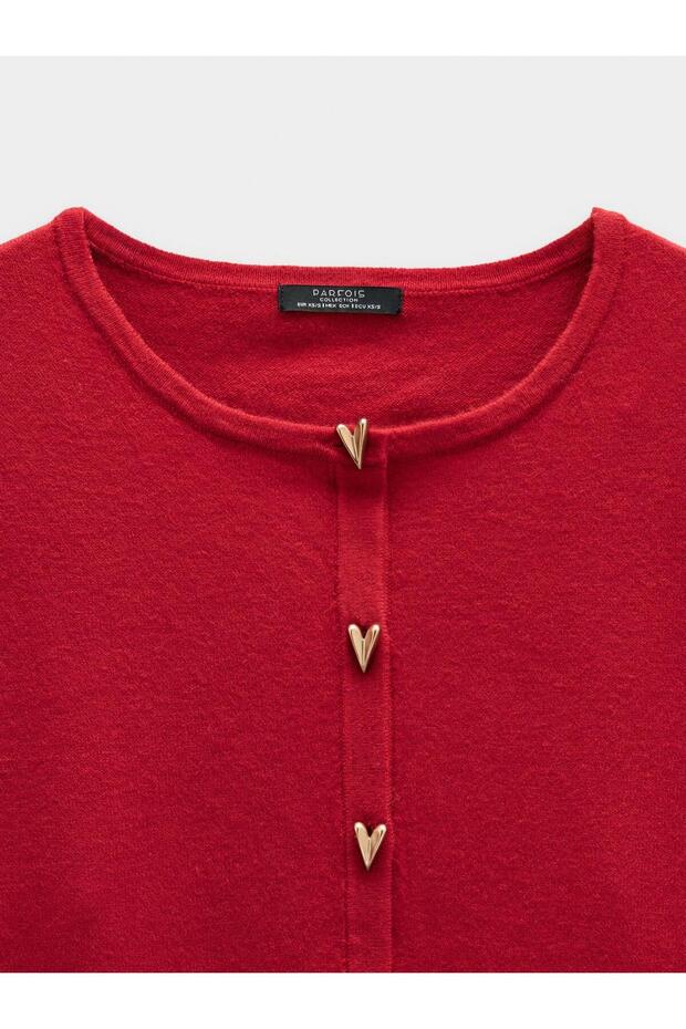 Kalp Düğmeli Örme Hırka - 7