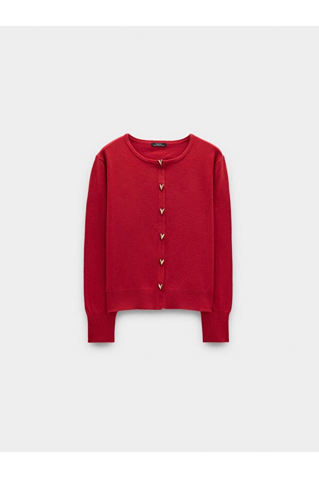 Kalp Düğmeli Örme Hırka - 6