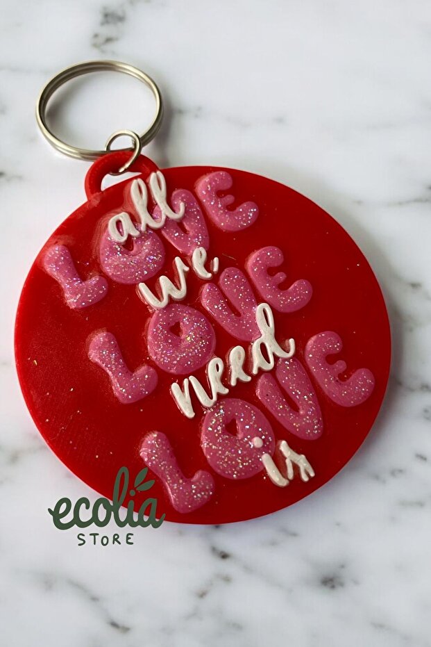 Love Written Glitter Keychain – Shiny Surface Coated, Special Design