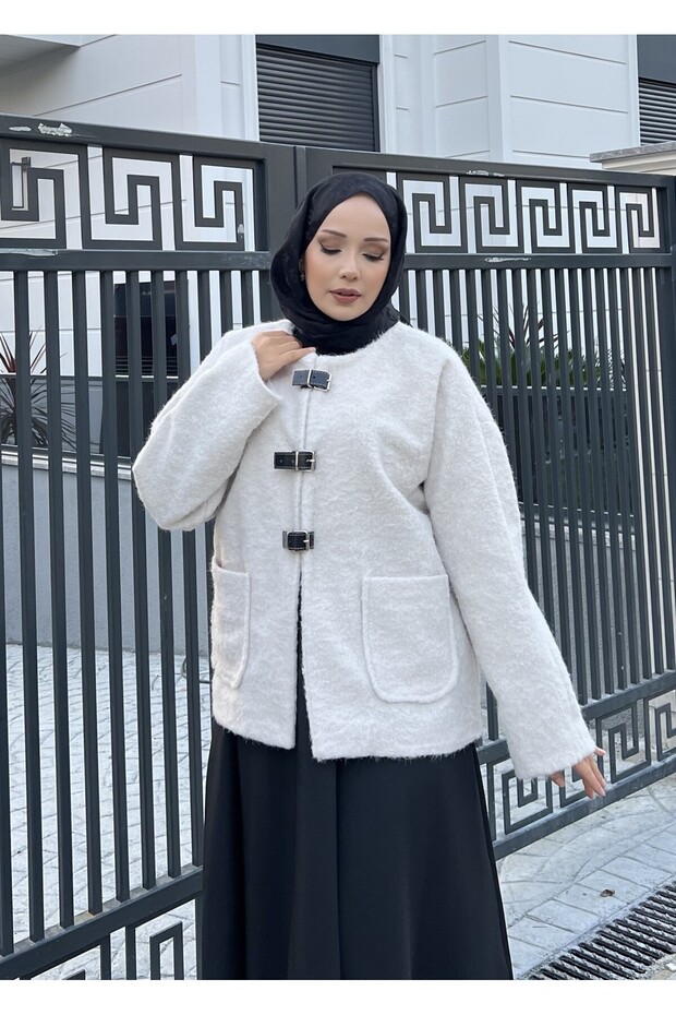 Tüylü Kaşe Ceket - 6