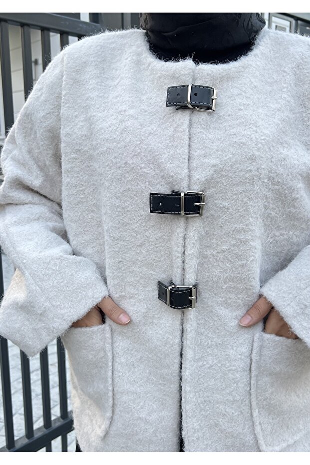 Tüylü Kaşe Ceket - 5