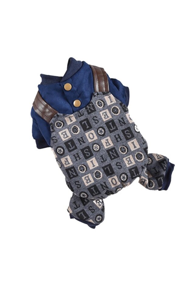 Hong Pet Four-Legged Knit Print Suspenders - Dark Blue Medium