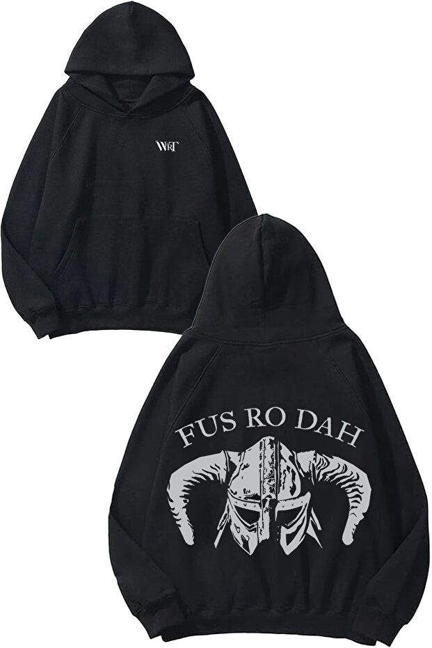 Fus Ro Dah Design Backpack Printed Black Hooded Sweatshirt