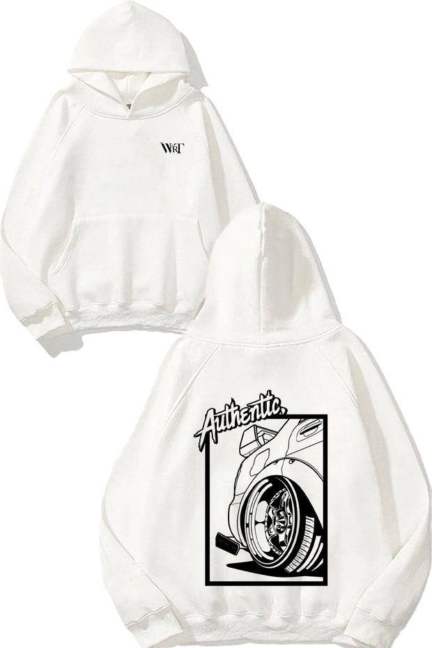 Authentic Design Backpack Printed White Hooded Sweatshirt