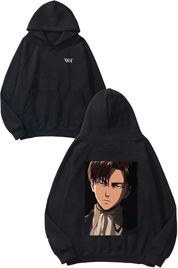 سويت شيرت Attack On Titan بتصميم وسيم رقم مطبوع أسود بغطاء رأس