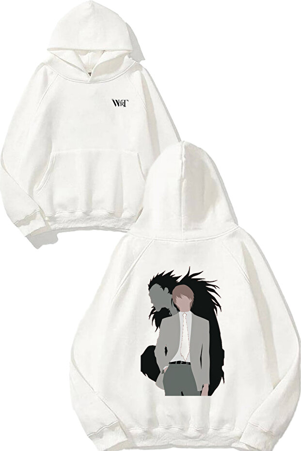 سويت شيرت Death Note Ryuk Kira2 Design Back مطبوع أبيض بغطاء رأس
