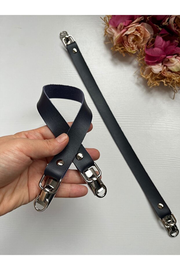 Silver Color Detailed Faux Leather Handle for Knitted Bags