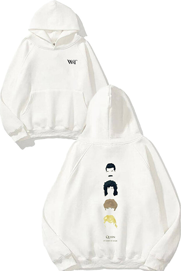 Queen It's a Kind Magic Design Backpack Printed White Hooded Sweatshirt