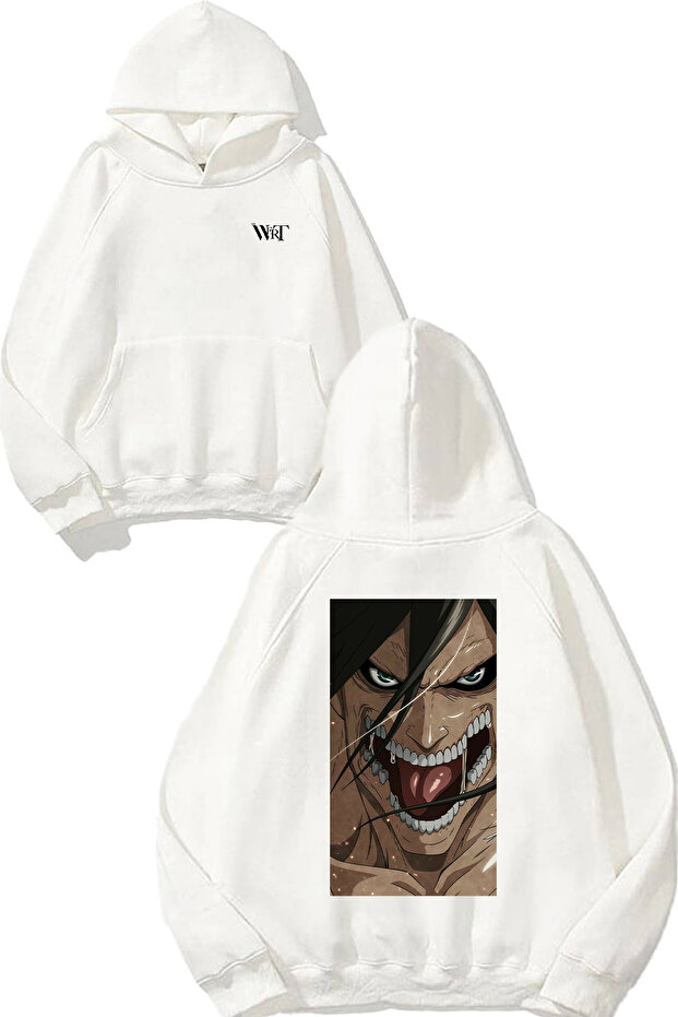 Attack on Titan Attack Titan Design Back Printed White Hooded Sweatshirt