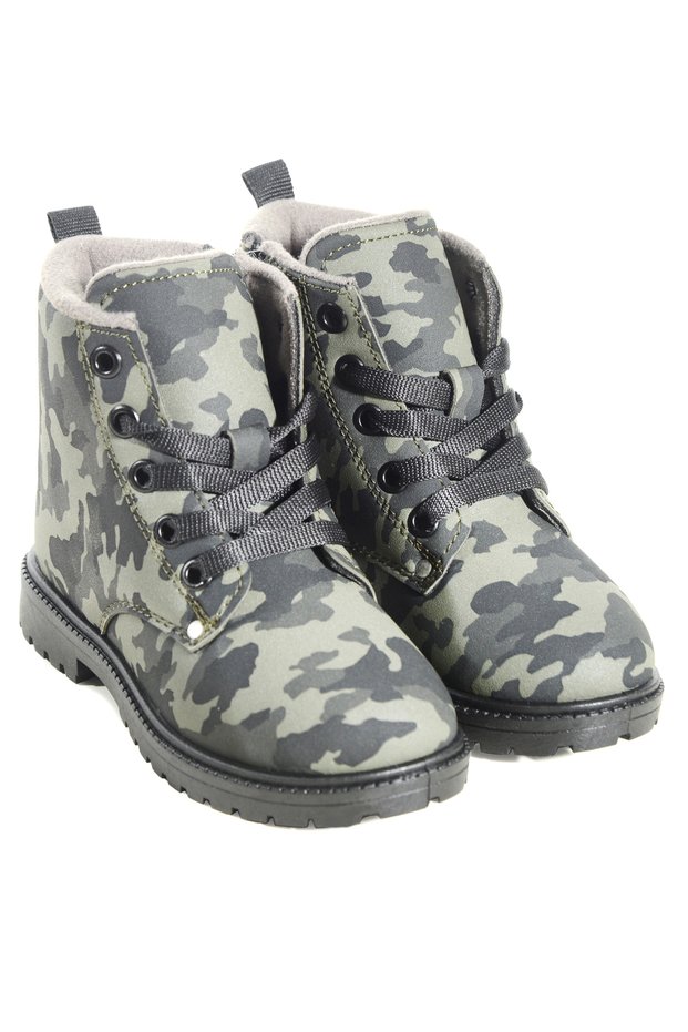 Solder Camouflage Kids Boots Girls Boys Unisex Shoes Leather-Look Zippered Lace-Up Kp-3012