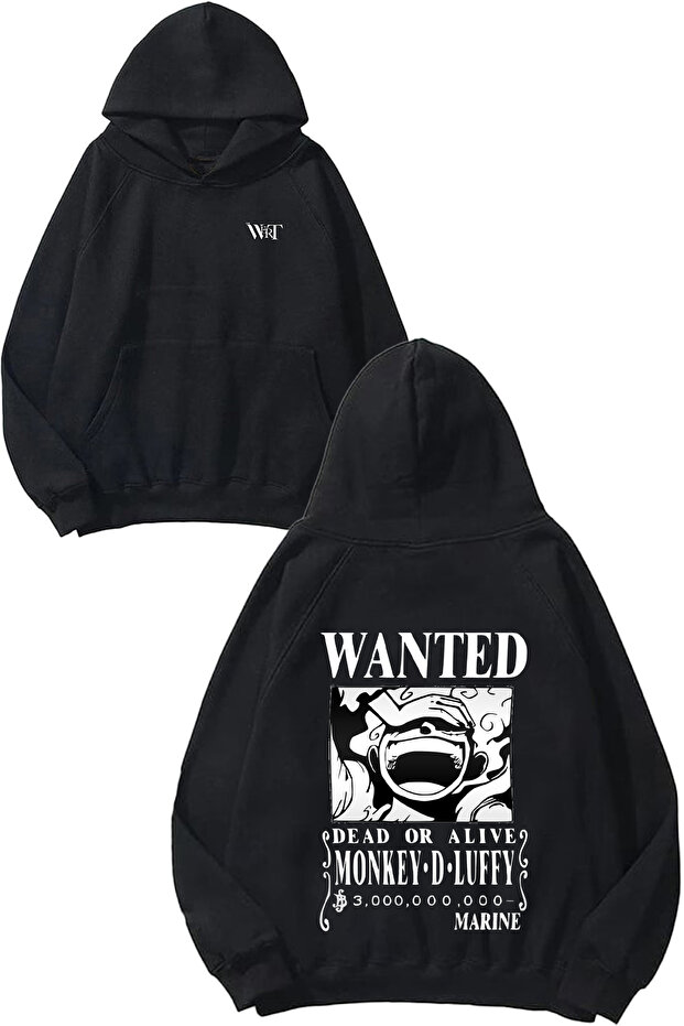 Monkey D Luffy Wanted Design Backpack Printed Black Hooded Sweatshirt
