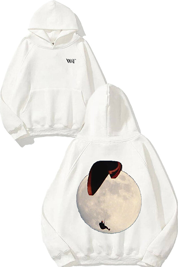 سترة مطبوع بيضاء بغطاء رأس بتصميم ياماشه باراشوت آند مون